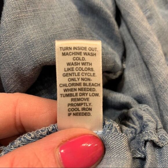 Cato Chambray Faux Wrap Roll Tab Sleeves Romper - Picture 8 of 9